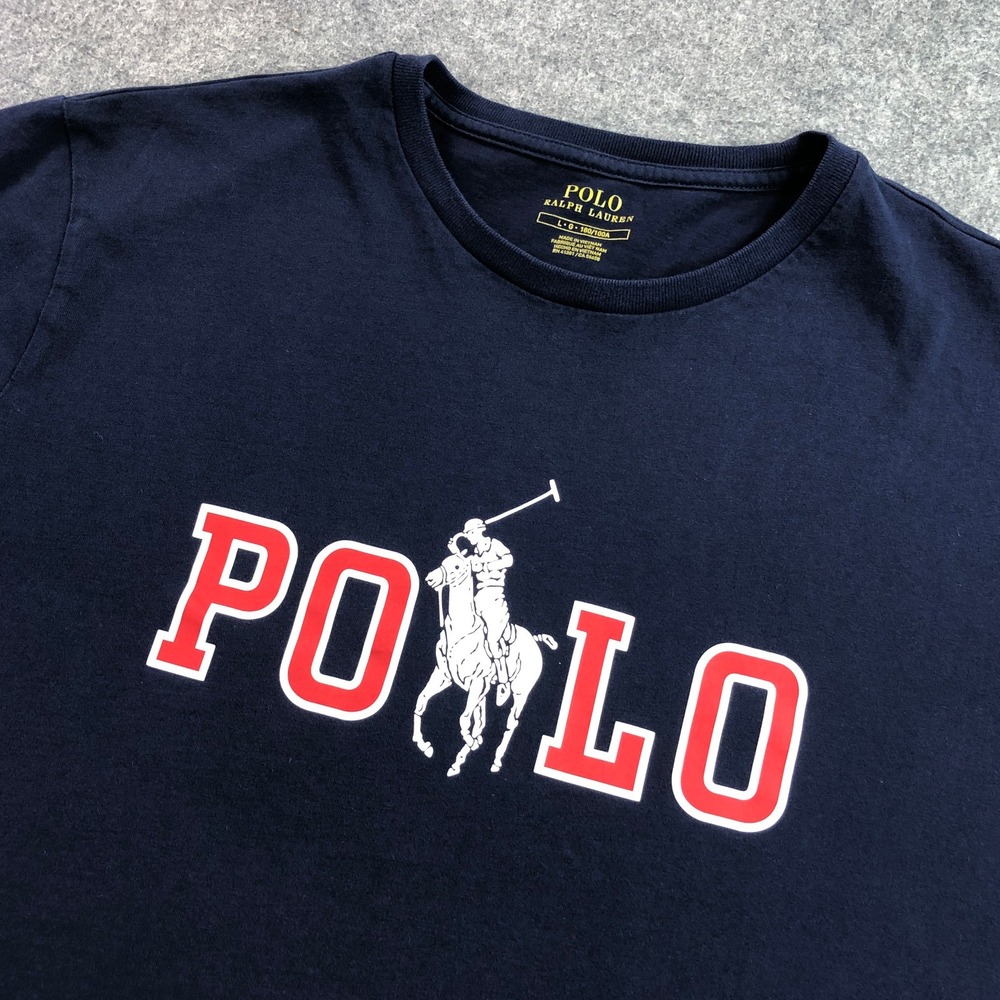 Polo Ralph Lauren Mens Big Logo Tee Large Navy Blue Cotton Graphic Short Sleeve